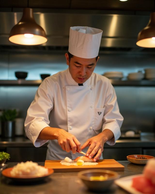 日式壽司主廚備餐中